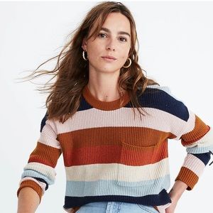 Madewell Thompson Pocket Crewneck Sweater in Rainbow Stripe